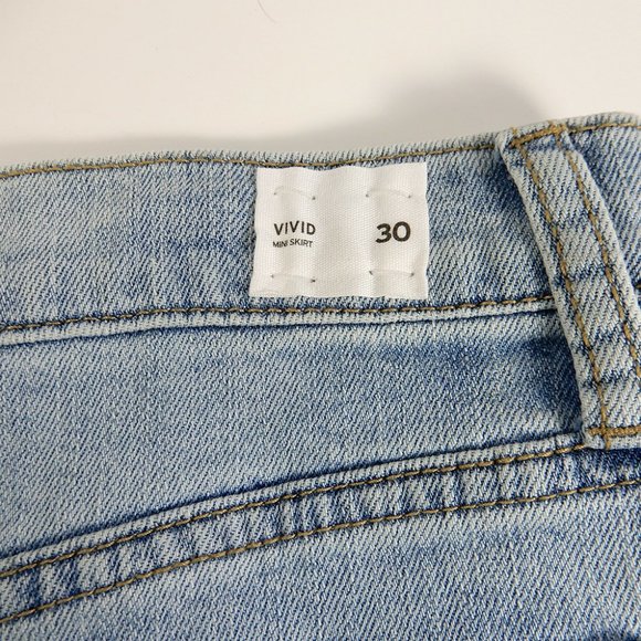 HUDSON JEANS Vivid Fringe Denim Mini SKIRT Size 30 M Blue Havana Raw Hem NEW - Picture 5 of 6